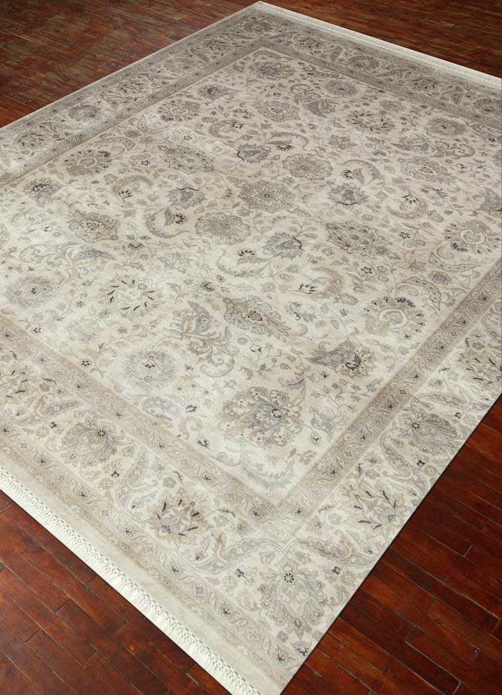 aurora ivory silk Hand Knotted Rug - FloorShot