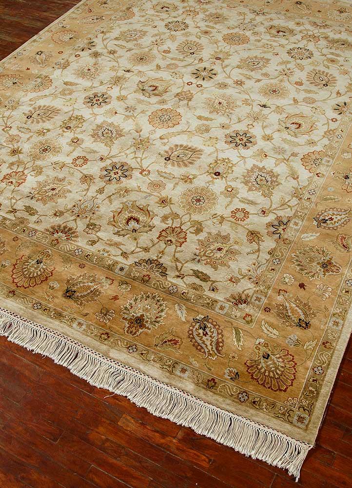 aurora beige and brown silk Hand Knotted Rug - FloorShot