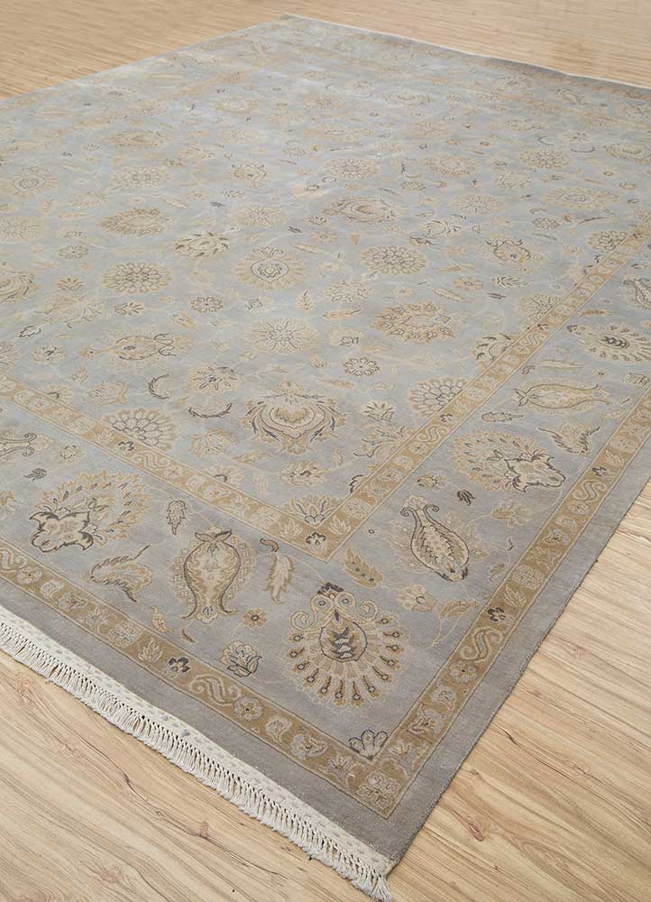 aurora grey and black silk Hand Knotted Rug - FloorShot