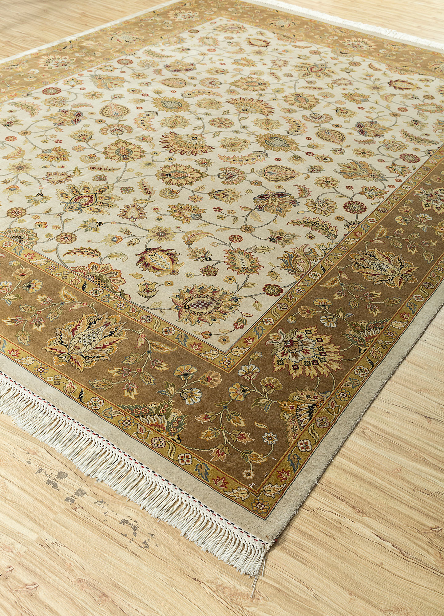 aurora beige and brown silk Hand Knotted Rug - FloorShot