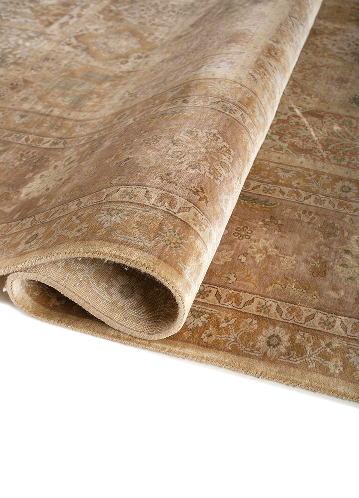 aurora beige and brown pure silk Hand Knotted Rug - FloorShot