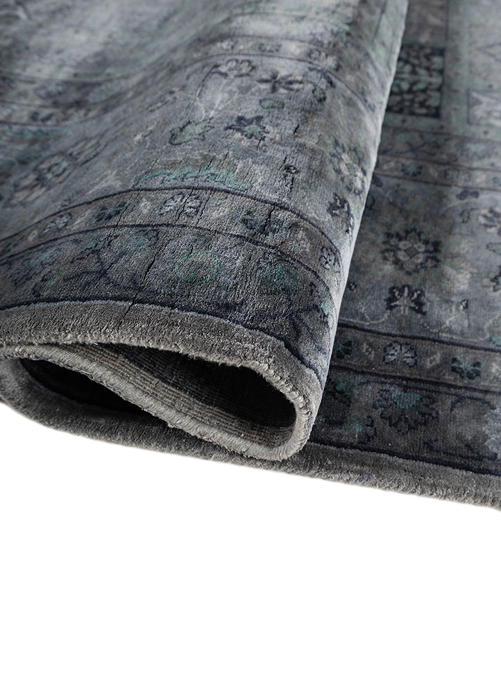 aurora blue silk Hand Knotted Rug - FloorShot