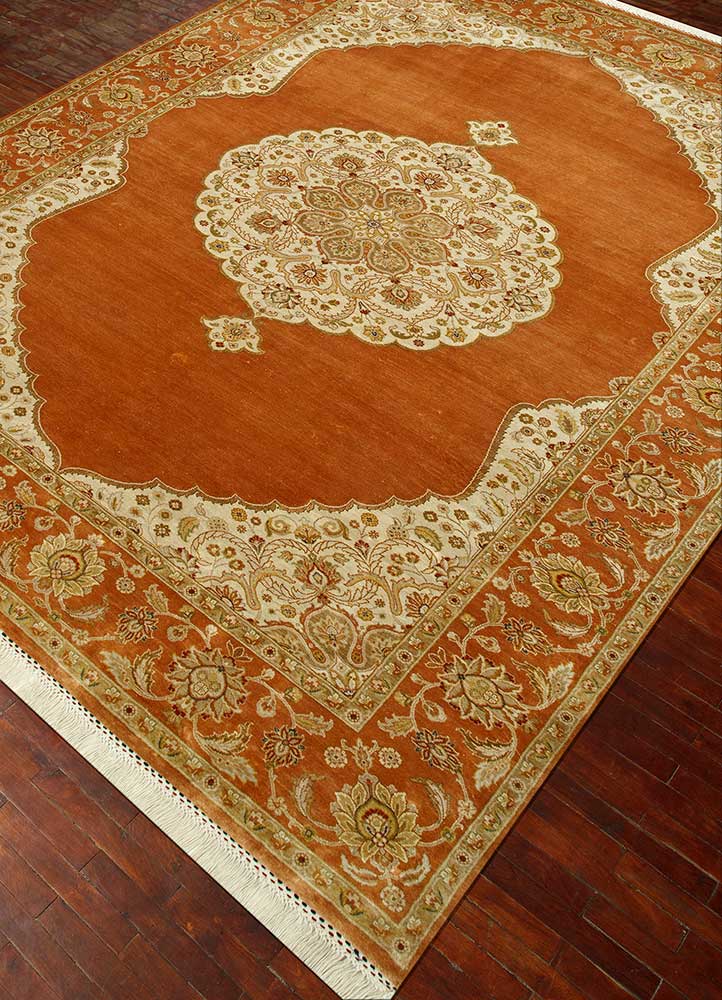 aurora red and orange silk Hand Knotted Rug - FloorShot