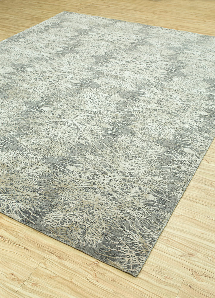 far east grey and black wool and silk Hand Knotted Rug - FloorShot