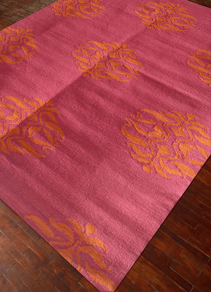indusbar pink and purple wool Flat Weaves Rug - FloorShot indusbar pink and purple wool Flat Weaves Rug - FloorShot