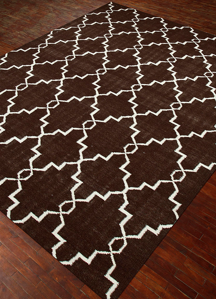 indusbar beige and brown wool Flat Weaves Rug - FloorShot