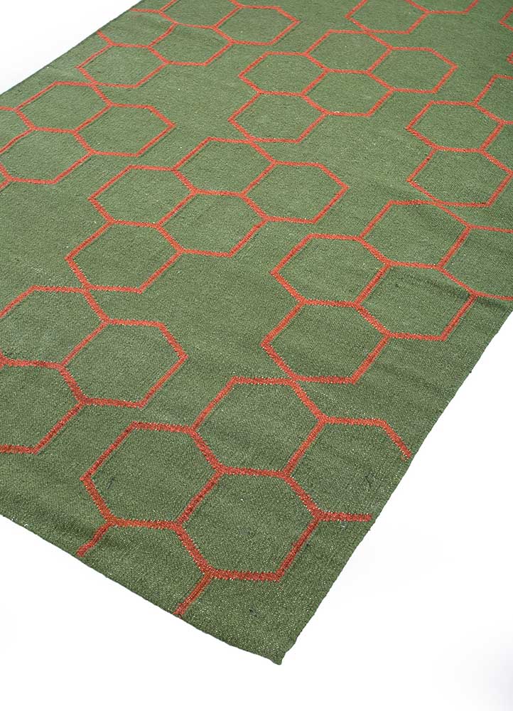 indusbar green wool Flat Weaves Rug - FloorShot