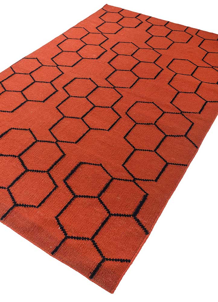 indusbar red and orange wool Flat Weaves Rug - FloorShot