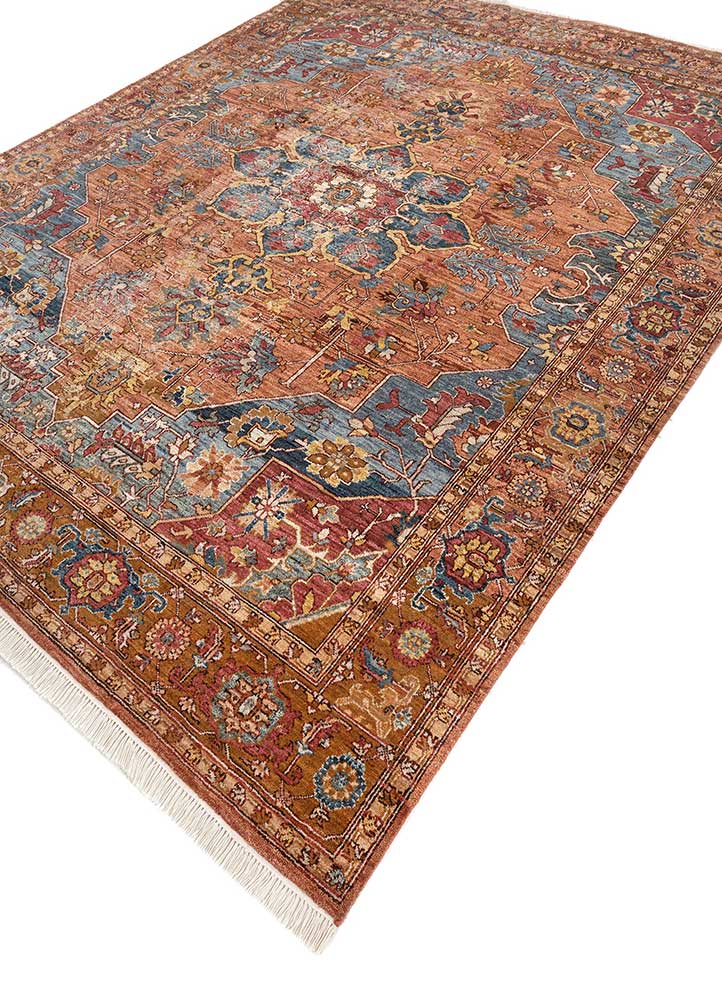 someplace in time red and orange afghan wool Hand Knotted Rug - FloorShot