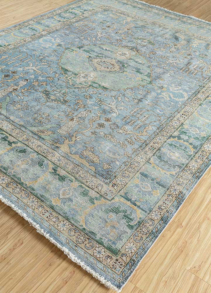 someplace in time blue wool Hand Knotted Rug - FloorShot