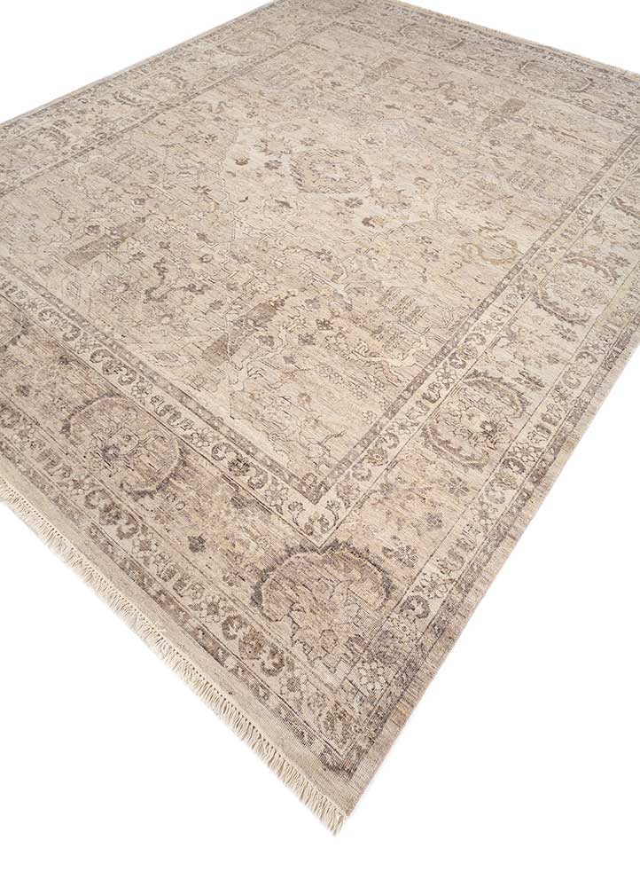 someplace in time ivory wool Hand Knotted Rug - FloorShot