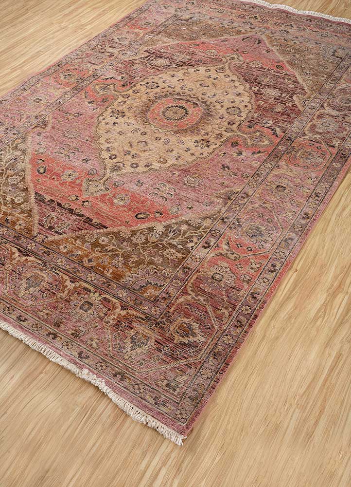 someplace in time red and orange afghan wool Hand Knotted Rug - FloorShot