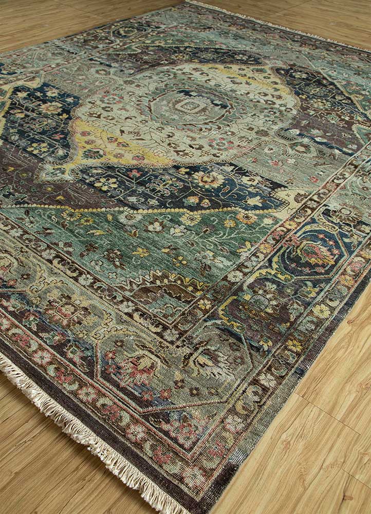 someplace in time blue wool Hand Knotted Rug - FloorShot