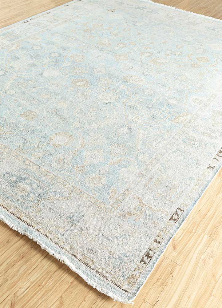 someplace in time blue wool Hand Knotted Rug - FloorShot