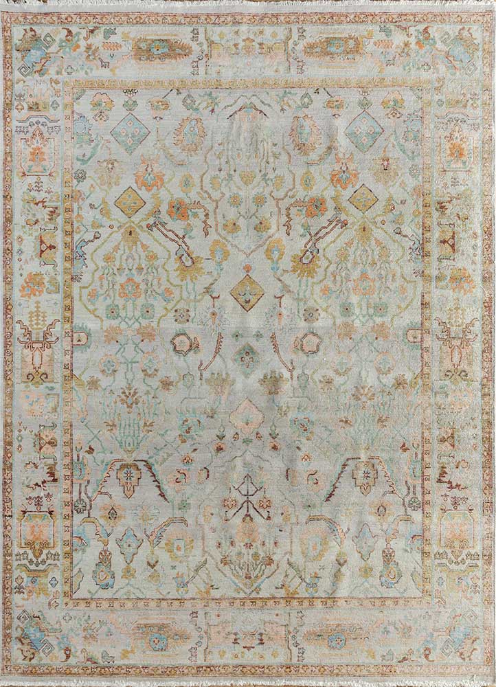 someplace in time ivory afghan wool Hand Knotted Rug - FloorShot