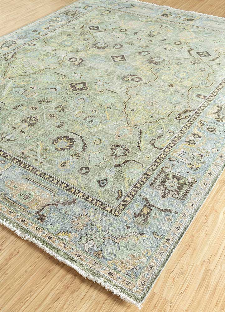 someplace in time green wool Hand Knotted Rug - FloorShot