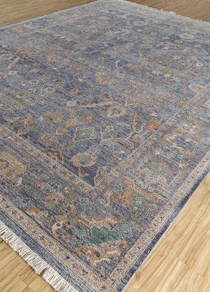 someplace in time blue wool Hand Knotted Rug - FloorShot