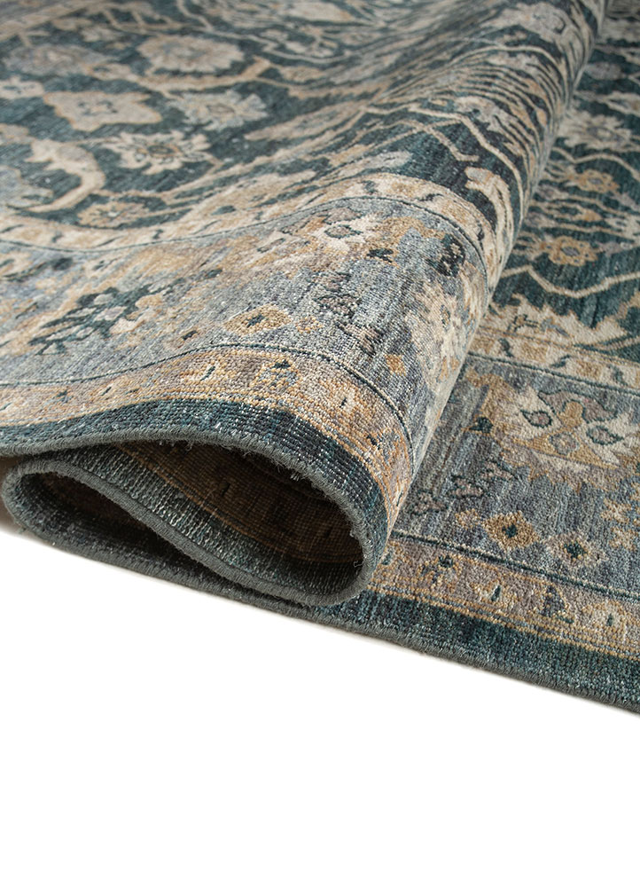 someplace in time blue wool Hand Knotted Rug - FloorShot