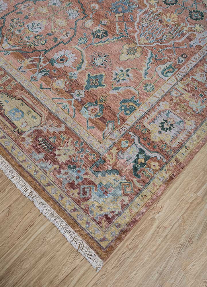 someplace in time red and orange wool Hand Knotted Rug - FloorShot