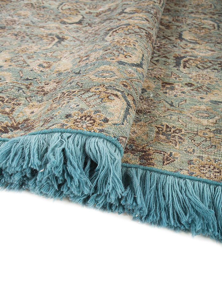 someplace in time blue wool Hand Knotted Rug - FloorShot someplace in time blue wool Hand Knotted Rug - FloorShot