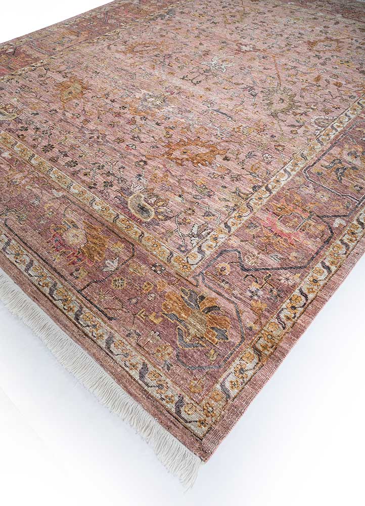 someplace in time pink and purple afghan wool Hand Knotted Rug - FloorShot