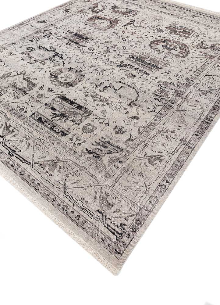 someplace in time grey and black wool Hand Knotted Rug - FloorShot