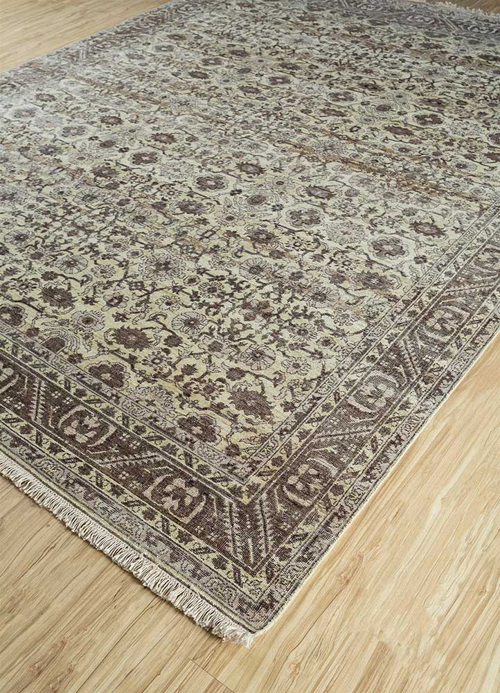 someplace in time beige and brown afghan wool Hand Knotted Rug - FloorShot