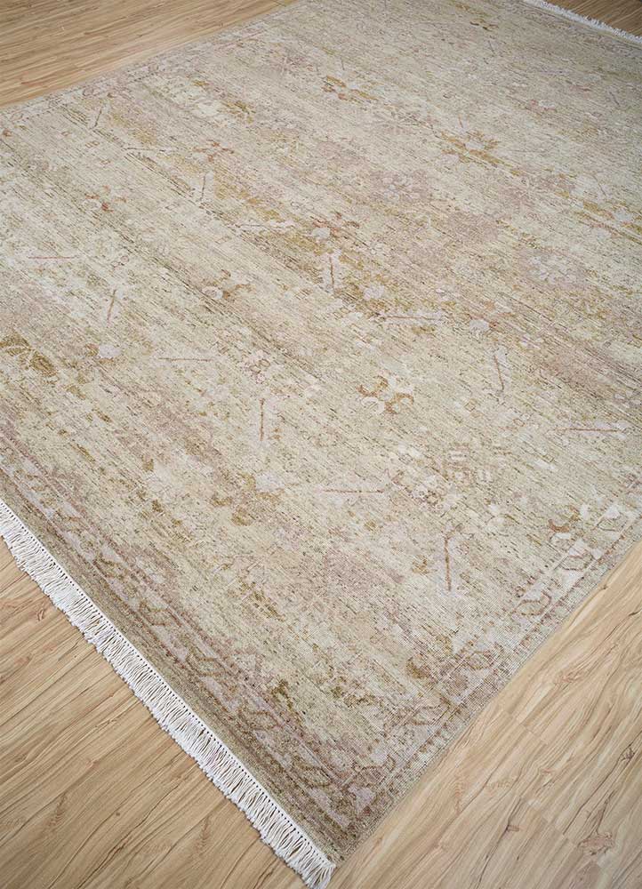 someplace in time gold wool Hand Knotted Rug - FloorShot