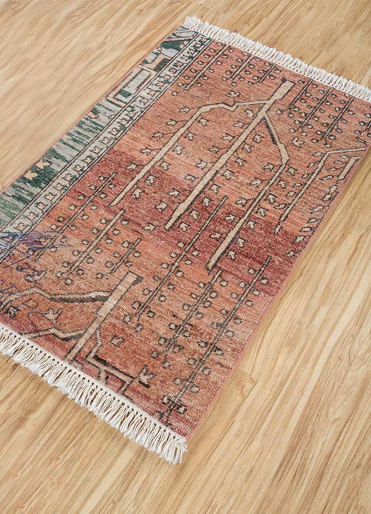 someplace in time red and orange afghan wool Hand Knotted Rug - FloorShot