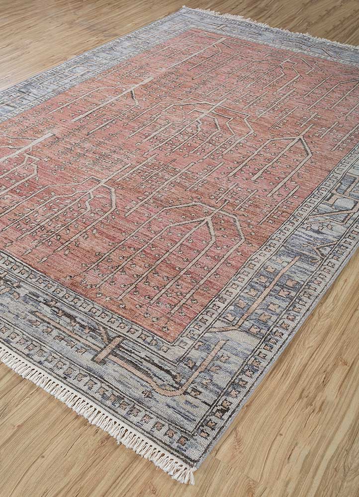 someplace in time red and orange wool Hand Knotted Rug - FloorShot