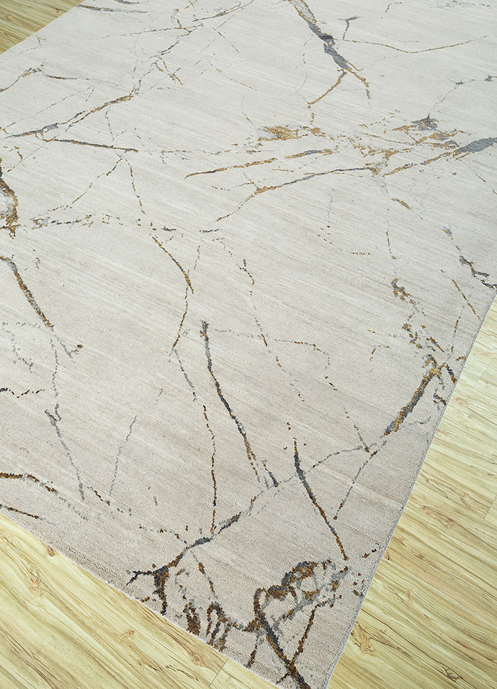 urban pause by kavi ivory wool and silk Hand Knotted Rug - FloorShot