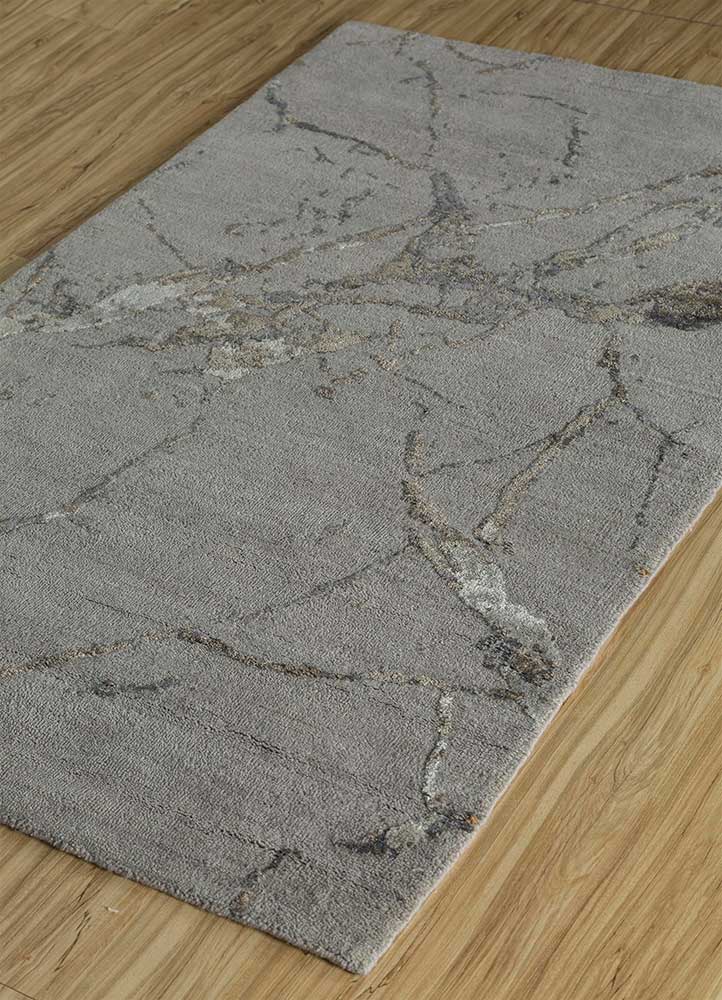 urban pause by kavi grey and black wool and silk Hand Knotted Rug - FloorShot