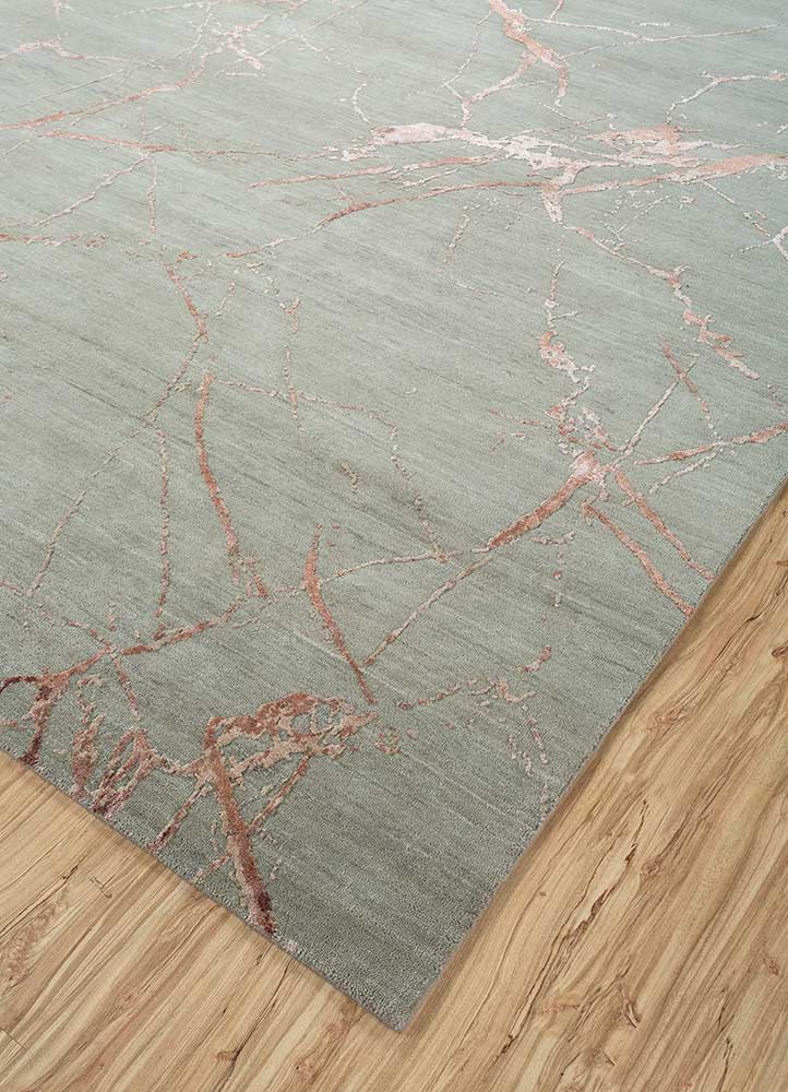 urban pause by kavi green wool and silk Hand Knotted Rug - FloorShot