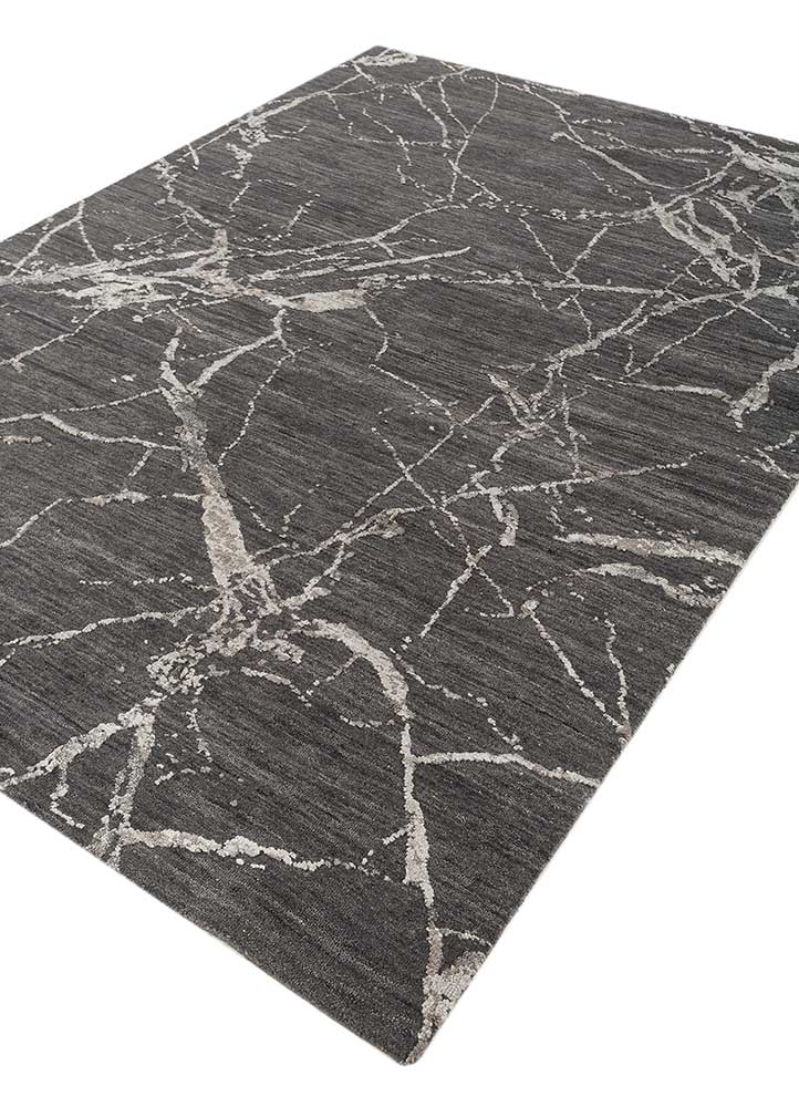 urban pause by kavi blue wool and silk Hand Knotted Rug - FloorShot