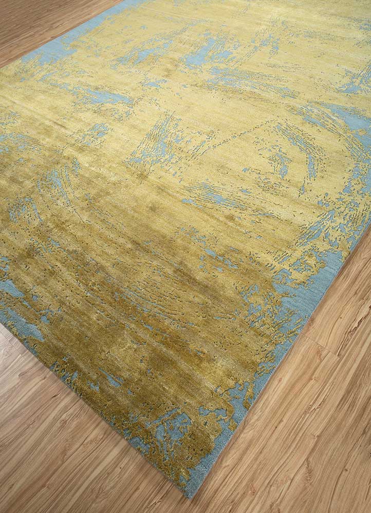 free verse by kavi blue wool and silk Hand Knotted Rug - FloorShot