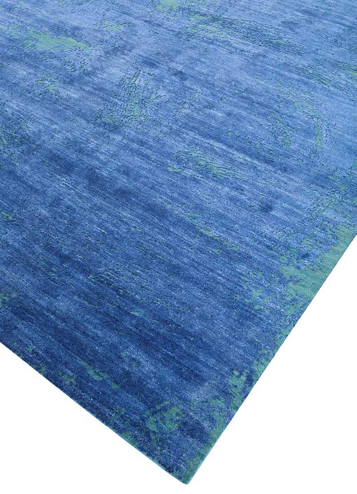 free verse by kavi blue silk Hand Knotted Rug - FloorShot