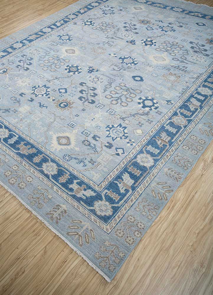 erbe blue wool Hand Knotted Rug - FloorShot