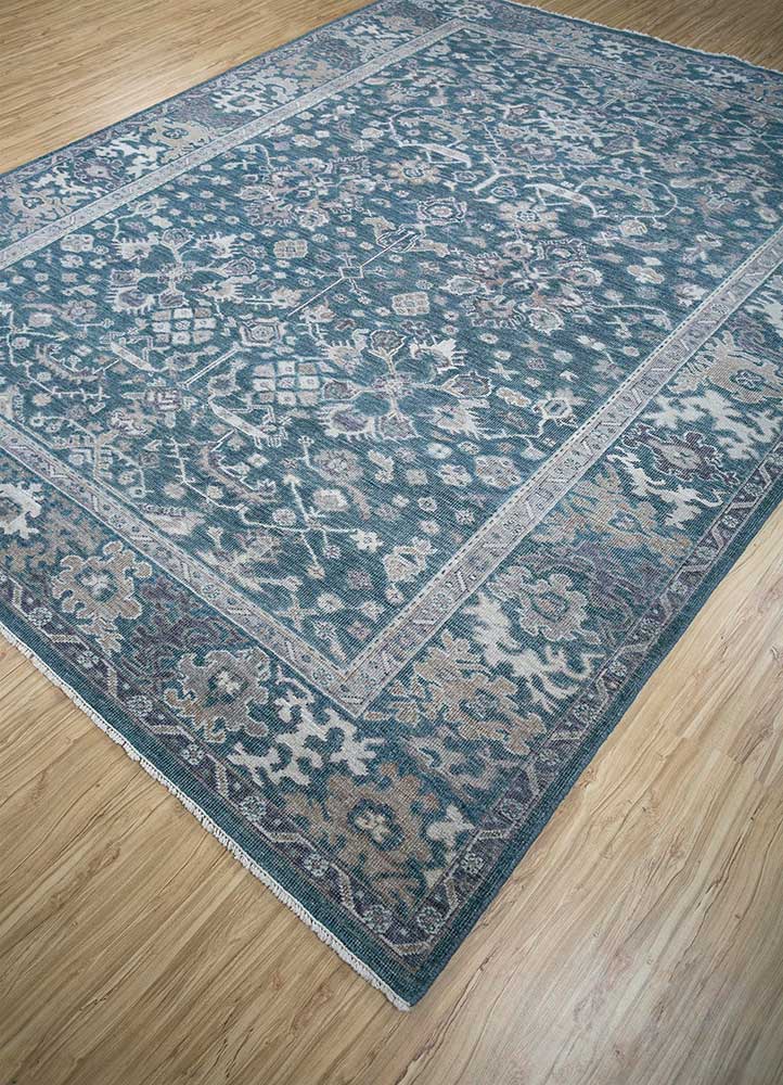 erbe blue wool Hand Knotted Rug - FloorShot