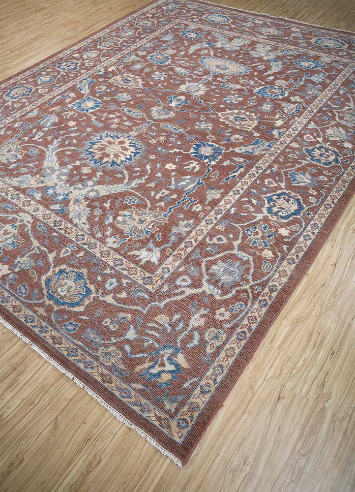 erbe red and orange wool Hand Knotted Rug - FloorShot