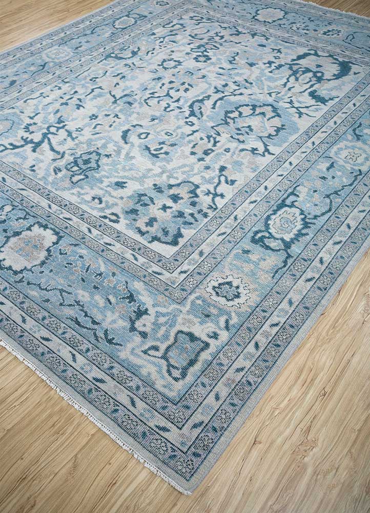 erbe blue wool Hand Knotted Rug - FloorShot