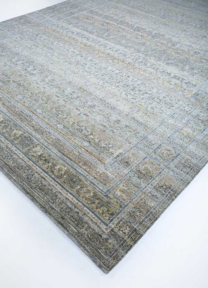 viscaya blue afghan wool Hand Knotted Rug - FloorShot