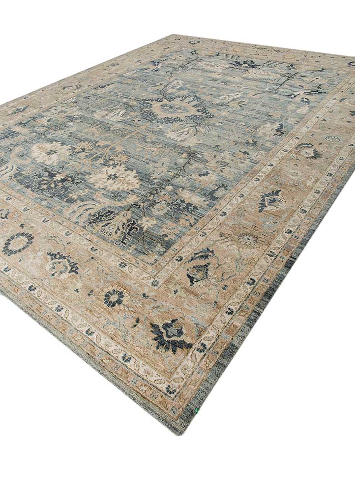 someplace in time blue wool Hand Knotted Rug - FloorShot