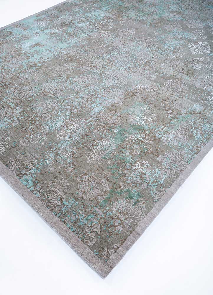 inde rose grey and black wool and silk Hand Knotted Rug - FloorShot