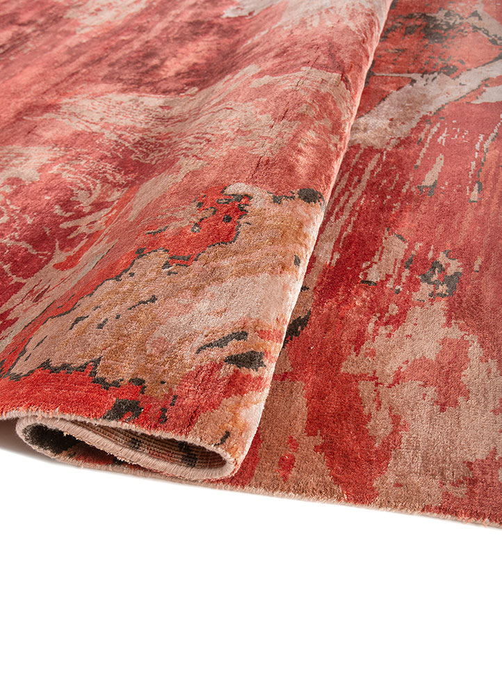 free verse by kavi red and orange bamboo silk Hand Knotted Rug - FloorShot