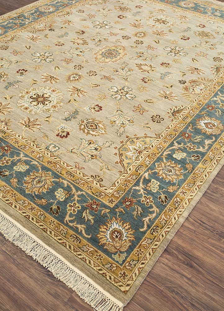 gulnar beige and brown wool Hand Knotted Rug - FloorShot