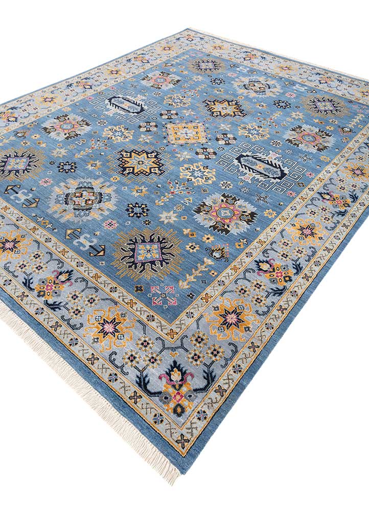 cyanna blue wool Hand Knotted Rug - FloorShot