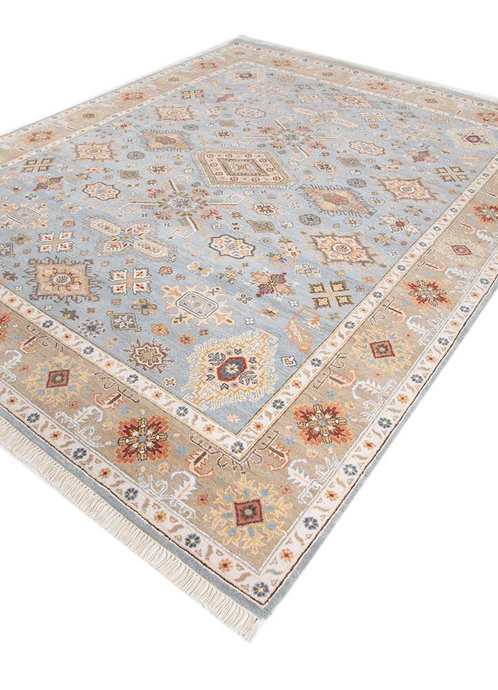 cyanna blue wool Hand Knotted Rug - FloorShot