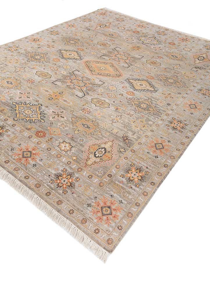 cyanna beige and brown wool Hand Knotted Rug - FloorShot