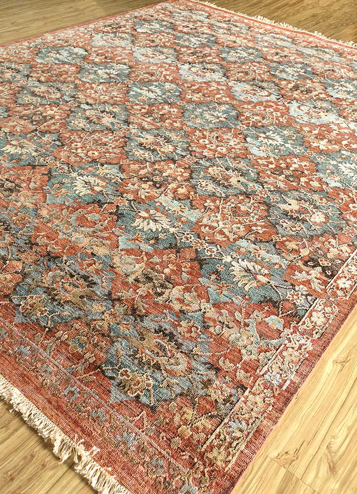 viscaya red and orange wool and silk Hand Knotted Rug - FloorShot