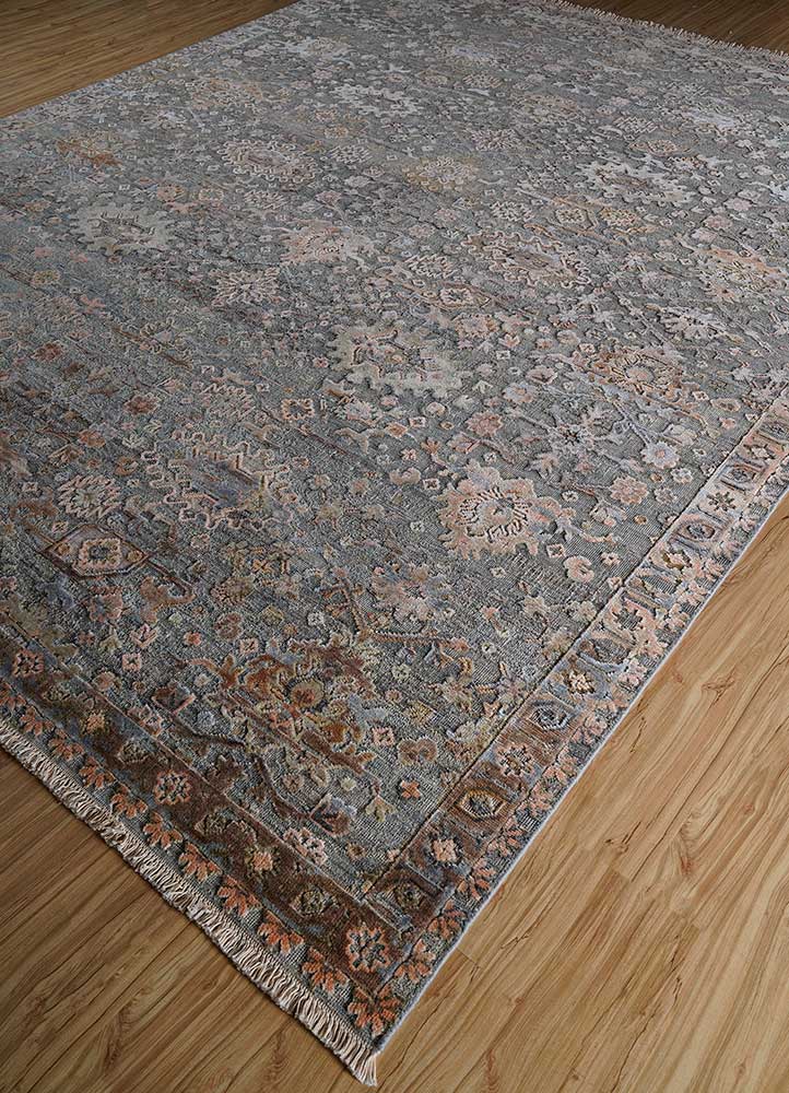 viscaya blue wool and silk Hand Knotted Rug - FloorShot